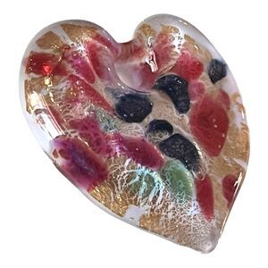 Murano Glass Heart Pendant 2" Necklace Ornament Multi Color Gold Metal Foil